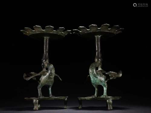 A Pair of Rare Bronze 'Pheonix Bird' Ornaments