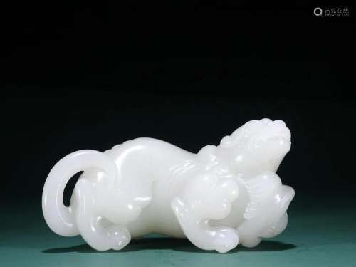 A Top and Rare Hetian White Jade Beast Ornament