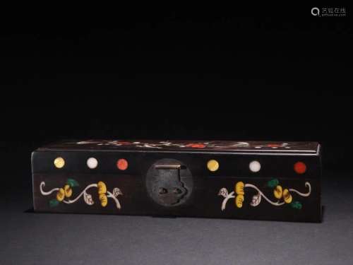 A Fine Zitan Wood Inlaid Gems Box