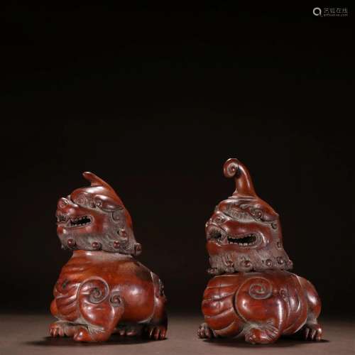 A Pair of Bamboo Beast Ornaments
