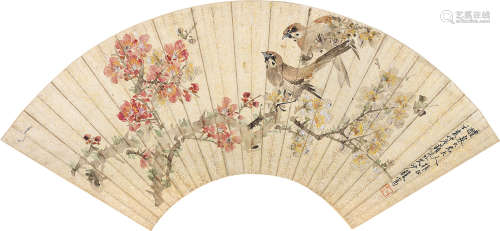1831～1906 沙馥 1887年作 花鸟 设色纸本 扇框