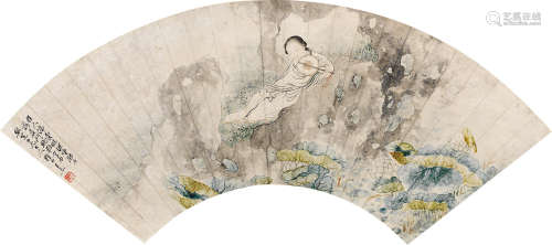 1794～1877 王素  赏莲图 设色纸本 扇片