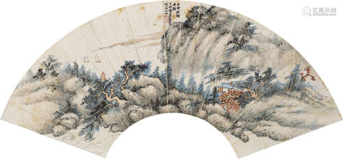 1865～1949 萧俊贤 1944年作 幽居图 设色纸本 扇片
