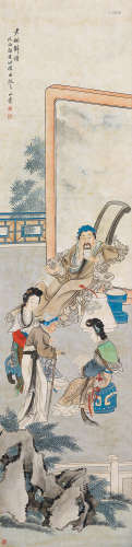 1855～1919 黄山寿 老妪解诗 设色绢本 镜片
