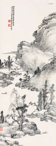 1865～1949 萧俊贤 1942年作 平林野水图 水墨纸本 屏轴