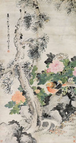 1835～1893 任薰 松菊长寿 设色纸本 立轴