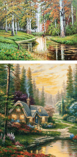 风景油画两件一组