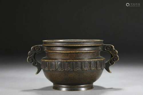 CHINESE BRONZE CLOUDS-HANDLED CENSER, 'MING XUANDE'M...
