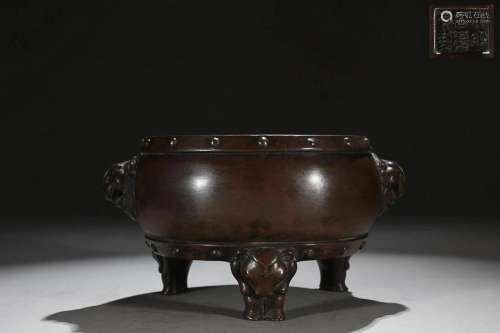 CHINESE BRONZE FOWL-HANDLED CENSER ON THREE LEGS, 'MING ...