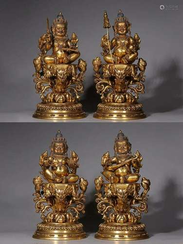 FOUR CHINESE GILT-BRONZE FIGURES