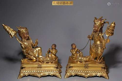 TWO CHINESE GILT-BRONZE FIGURE OF CAISHEN