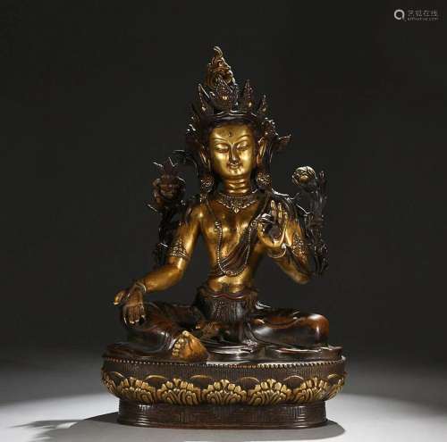 CHINESE PARCEL-GILT-BRONZE FIGURE OF TARA