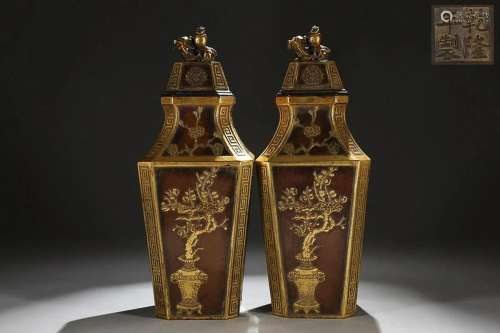 TWO CHINESE PARCEL-GILT-BRONZE ZUN VASE DEPICTING 'FOUR ...
