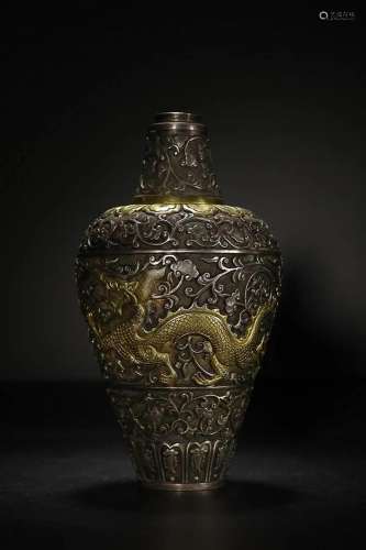 CHINESE GILT-SILVER VASE DEPICTING 'DRAGON'