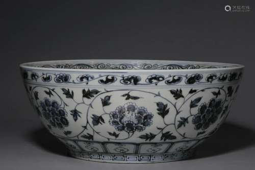 CHINESE BLUE-AND-WHITE BOWL DEPICTING 'FLORAL SCROLL'...