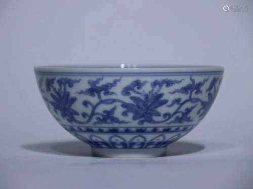 CHINESE BLUE-AND-WHITE BOWL DEPICTING 'SCROLL', '...