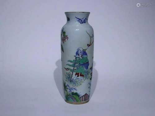 CHINESE BLUE-AND-WHITE AND FAMILLE-VERTE VASE DEPICTING '...