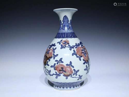 CHINESE BLUE-AND-WHITE AND UNDERGLAZE-RED PEAR-FORM VASE DEP...