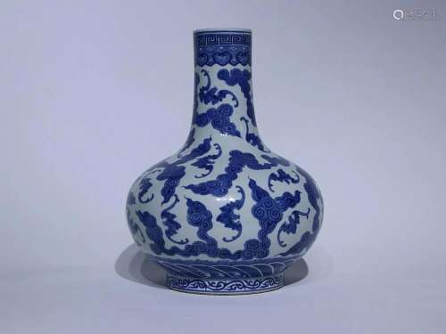 CHINESE BLUE-AND-WHITE VASE DEPICTING 'BAT AMONG CLOUDS&...