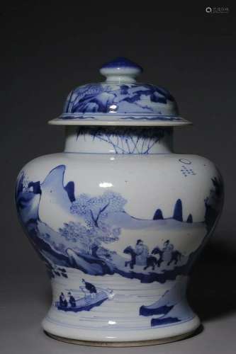 CHINESE BLUE-AND-WHITE BALUSTER JAR DEPICTING 'FIGURE ST...