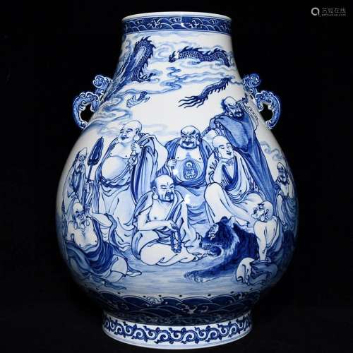 CHINESE BLUE-AND-WHITE ZUN VASE DEPICTING 'FIGURE STORY&...