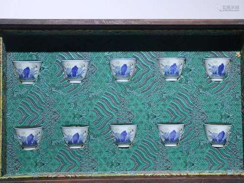 TEN CHINESE DOUCAI CUPS DEPICTING 'ORCHID', 'QIN...