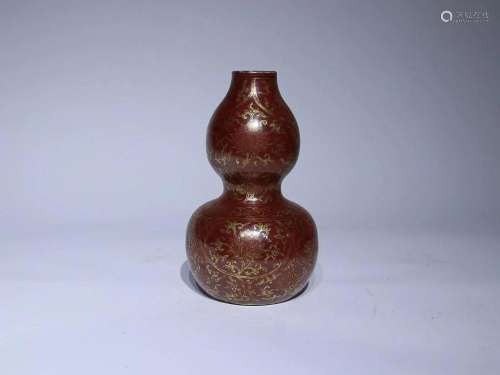 CHINESE GILDED ON RED-GLAZED DOUBLE-GOURD VASE, 'MING WA...