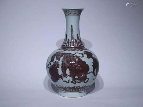 CHINESE UNDERGLAZE-RED VASE DEPICTING 'BEAST',' ...