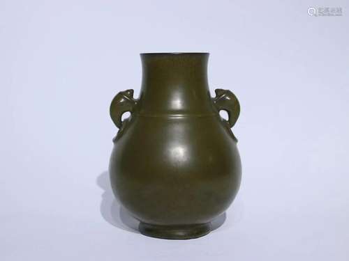 CHINESE TEADUST-GLAZED HANDLED ZUN VASE, 'QING QIANLONG&...