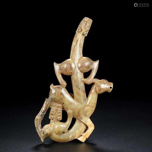 CHINESE HETIAN JADE BELT BUCKLE WITH CARVED 'FIGURE STOR...