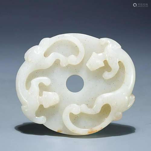 CHINESE HETIAN JADE BI DISC WITH CARVED 'BEAST'