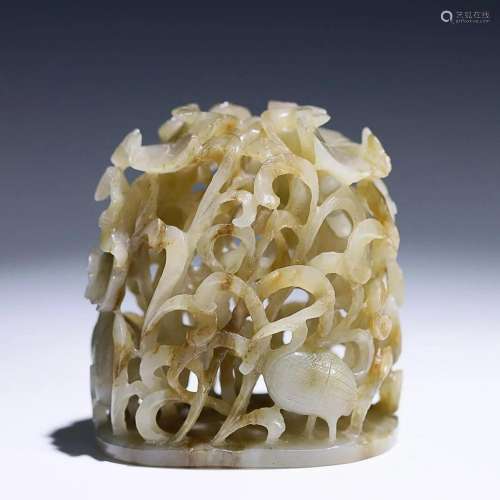 CHINESE HETIAN JADE KNOB WITH CARVED 'MANDARIN DUCK AND ...