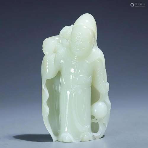 CHINESE HETIAN JADE FIGURE OF BARBARIAN AND LION