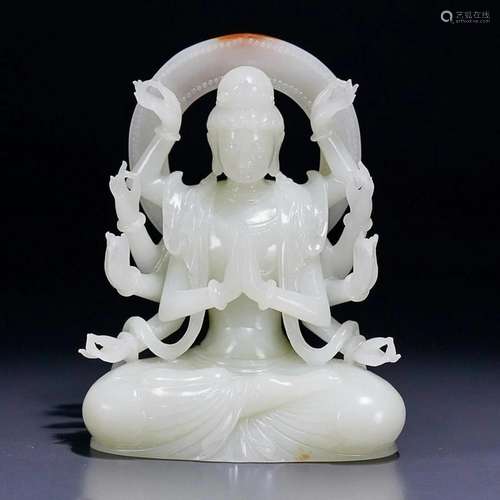 CHINESE HETIAN JADE FIGURE OF BUDDHA