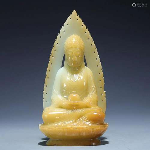 CHINESE HETIAN JADE FIGURE OF BUDDHA