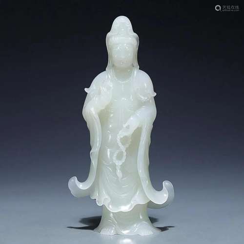 CHINESE HETIAN JADE FIGURE OF GUANYIN