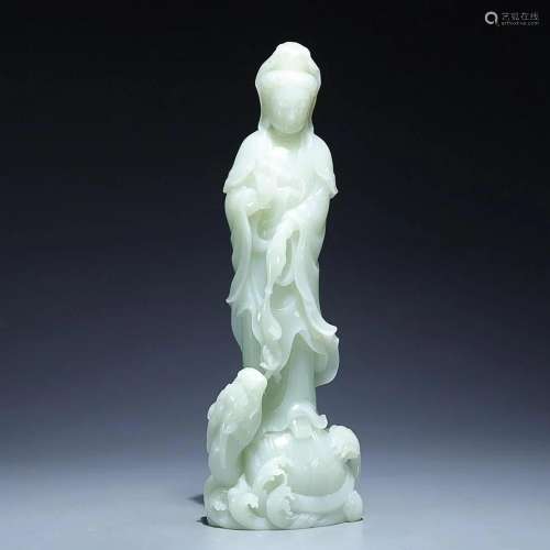 CHINESE HETIAN JADE FIGURE OF GUANYIN