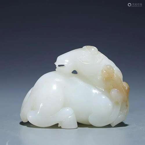 CHINESE HETIAN JADE MONKEY ON HORSE