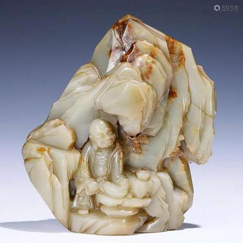 CHINESE HETIAN JADE ORNAMENT WITH CARVED 'FIGURE'