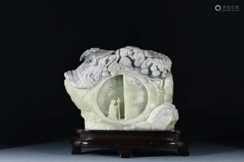 CHINESE HETIAN JADE ORNAMENT WITH CARVED 'FIGURE STORY&#...