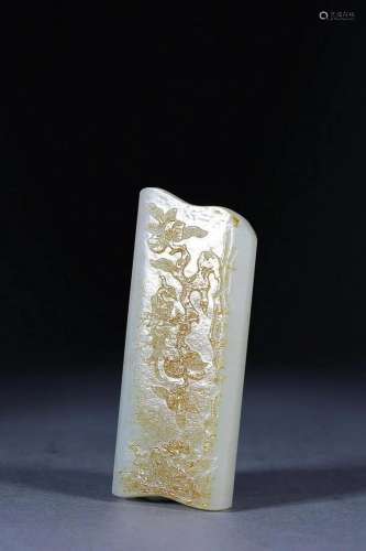 CHINESE INSCRIBED HETIAN JADE INKSTONE TRAY WITH CARVED '...
