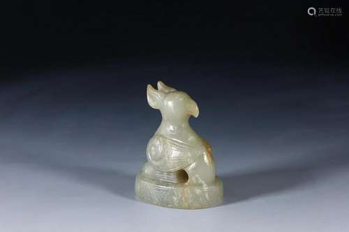 CHINESE HETIAN JADE SEAL WITH 'BIRD' KNOB