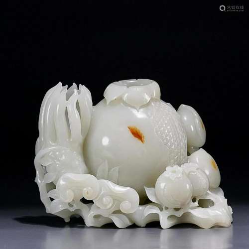 CHINESE HETIAN JADE WASHER WITH CARVED 'POEMEGRANATE AND...