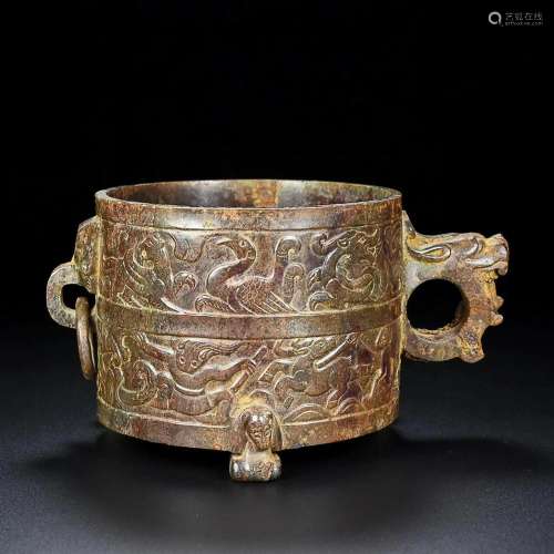 CHINESE HETIAN JADE CUP WITH CARVED 'FIGURE STORY'