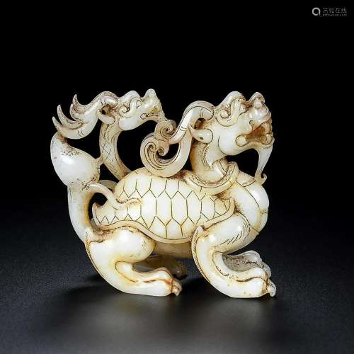 CHINESE HETIAN WHITE JADE BLACK TORTOISE