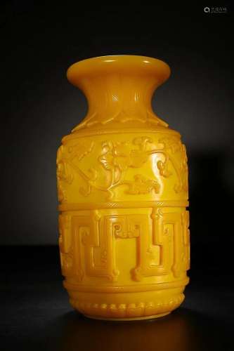 CHINESE GLASS VASE WITH CARVED 'CHI-DRAGON','QIA...