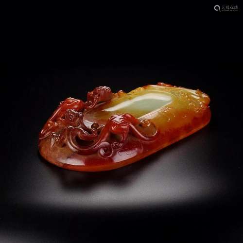 CHINESE HETIAN JADE INKSTONE WITH CARVED 'VERMILION BIRD...
