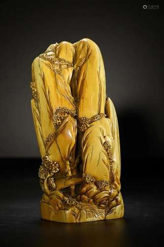 CHINESE RARE MATERIAL ORNAMENT WITH CARVED 'FIGURE STORY...