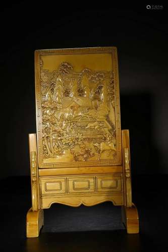 CHINESE INSCRIBED RARE MATERIAL TABLE SCREEN DEPICTING '...