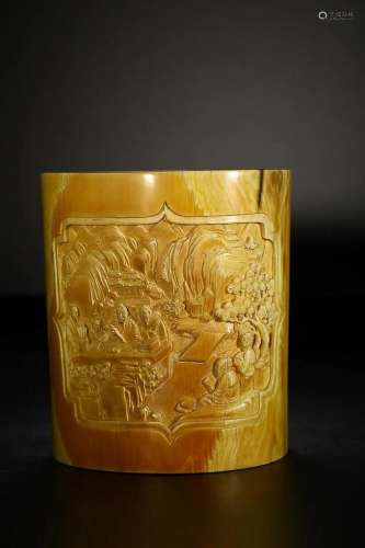 CHINESE RARE MATERIAL BRUSHPOT DEPICTING 'FIGURE STORY&#...